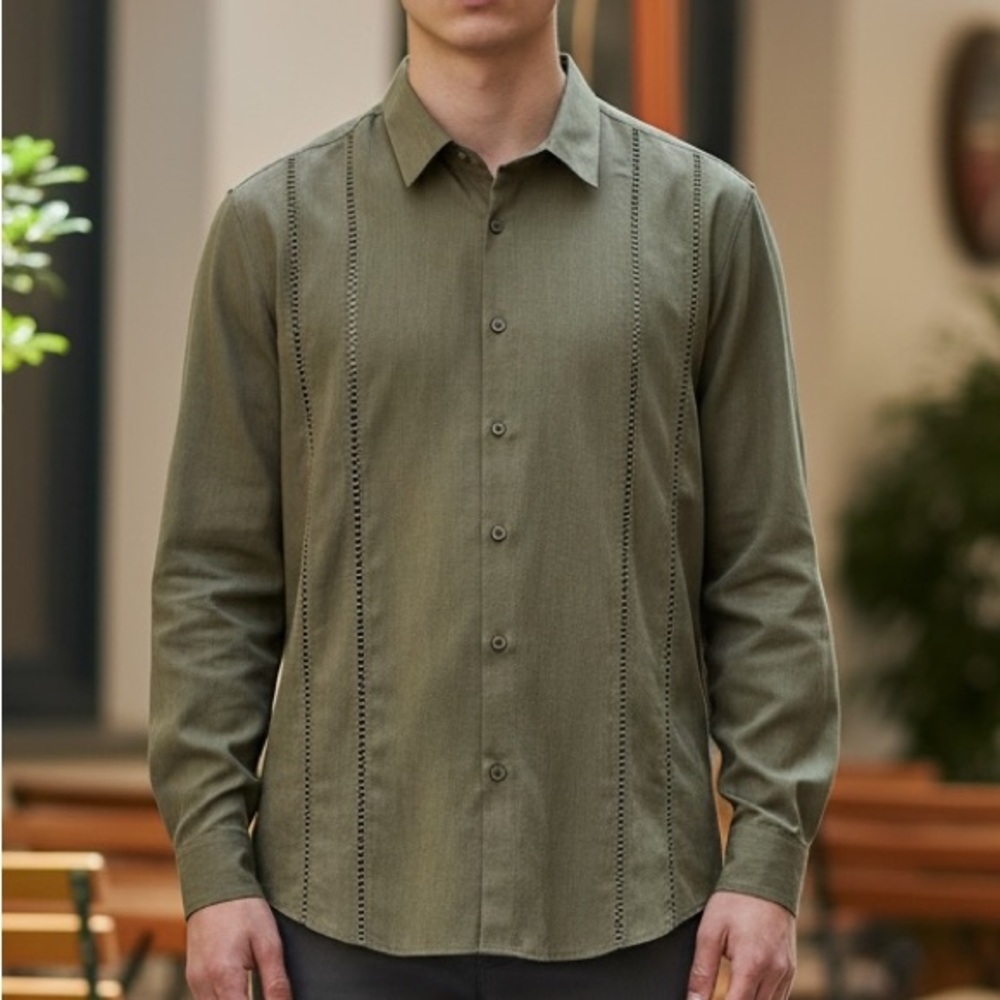 Men's Olive Casual Button Down Shirt
A10